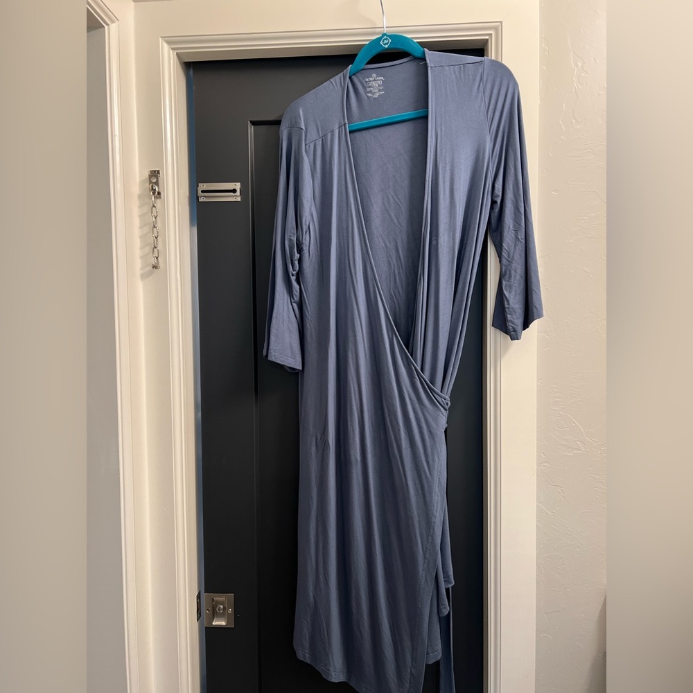 Bamboo Knit Maternity Robe | Solids Dusty Blue